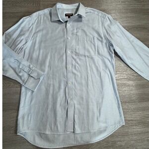 Johnston & Murphy Mens XL Long Sleeve Button Down Shirt Blue Micro Pattern